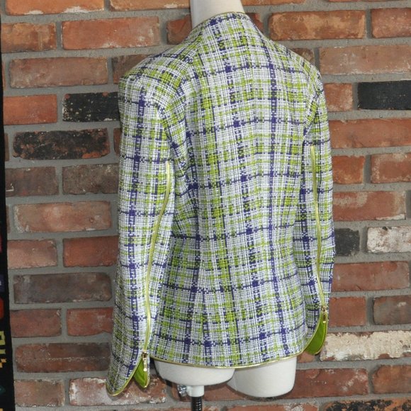 ESCADA WOVEN Tweed Silk Cotton Purple Lime Green Gold Zip-up Jacket Coat 38 - Picture 4 of 8